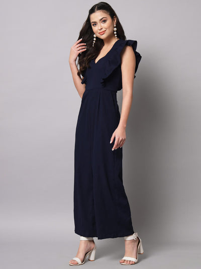 Casual Solid Frill Jumpsuit
