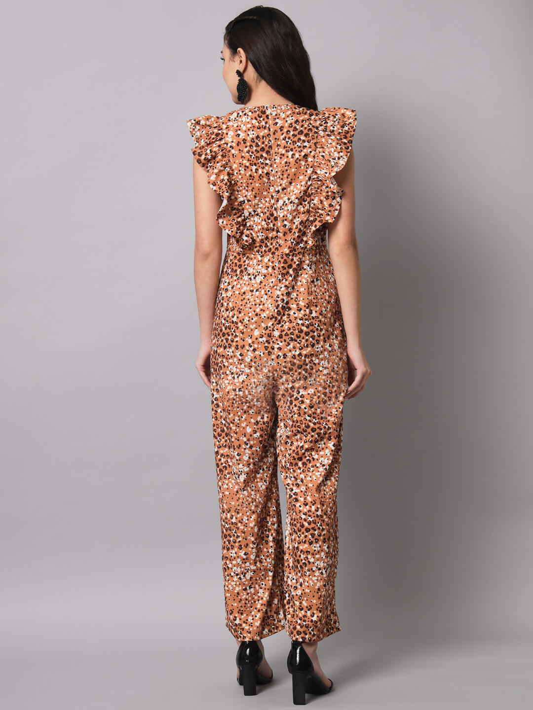 Casual Animal Printed Frill Jumpsuit