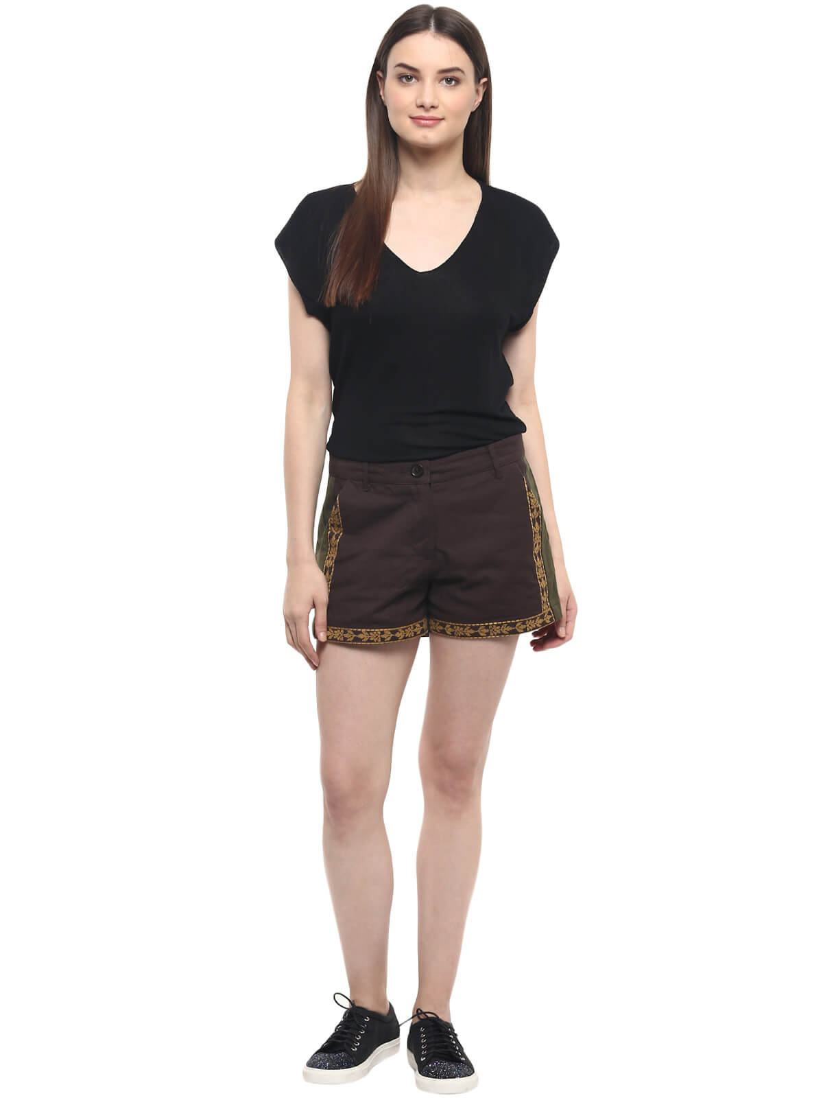 Emroidered Shorts With Side Panel