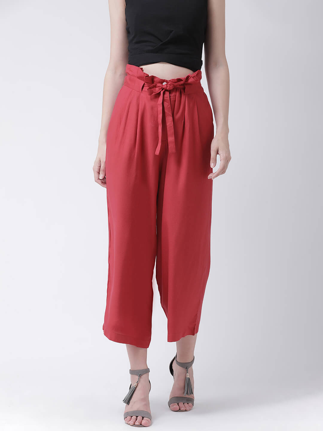 The Vanca'S Solid Culottes With Paper Bag Ruffle And Tie Detail.