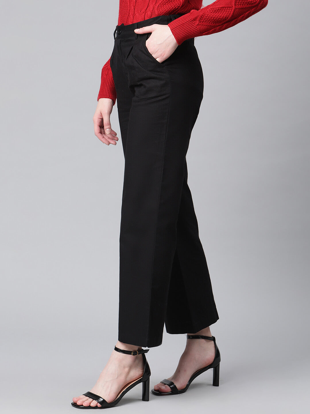 Eco Pants With Waist Band, Button And Zip Opening, Front Pleats And Flared Pants