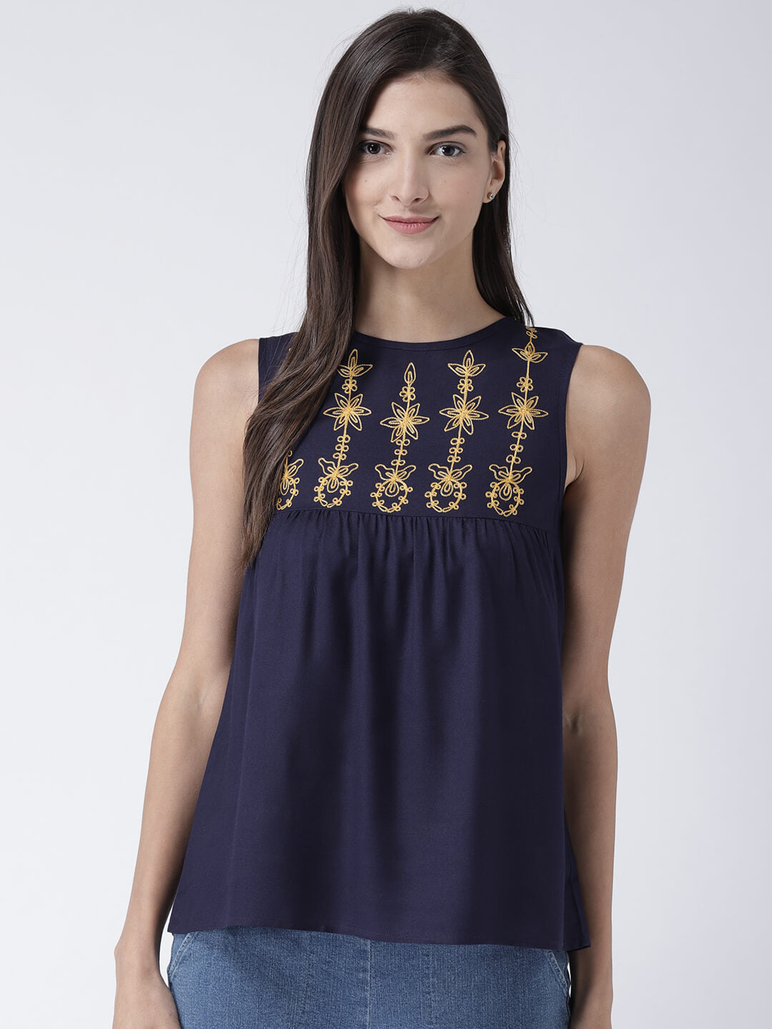Women'S Sleeveless Embroidered Rayon Top