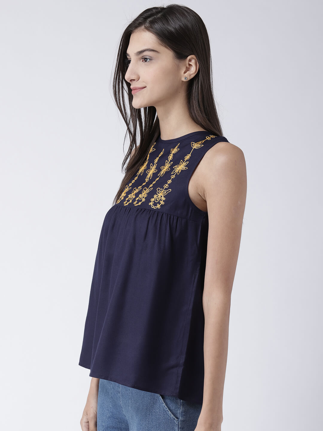 Women'S Sleeveless Embroidered Rayon Top