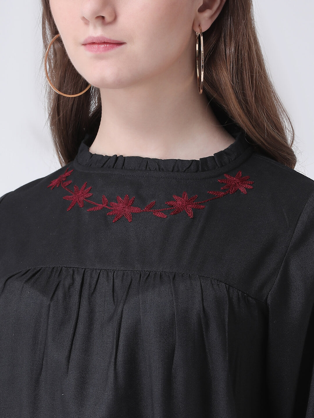 Women'S Black Rayon Blouse With Embroidery