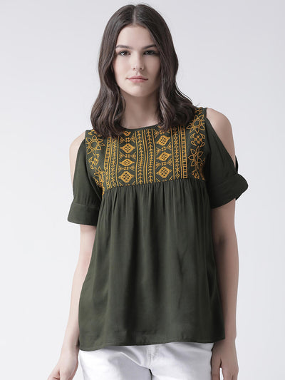 Women'S Flare Top With Embroidery At Yoke Part