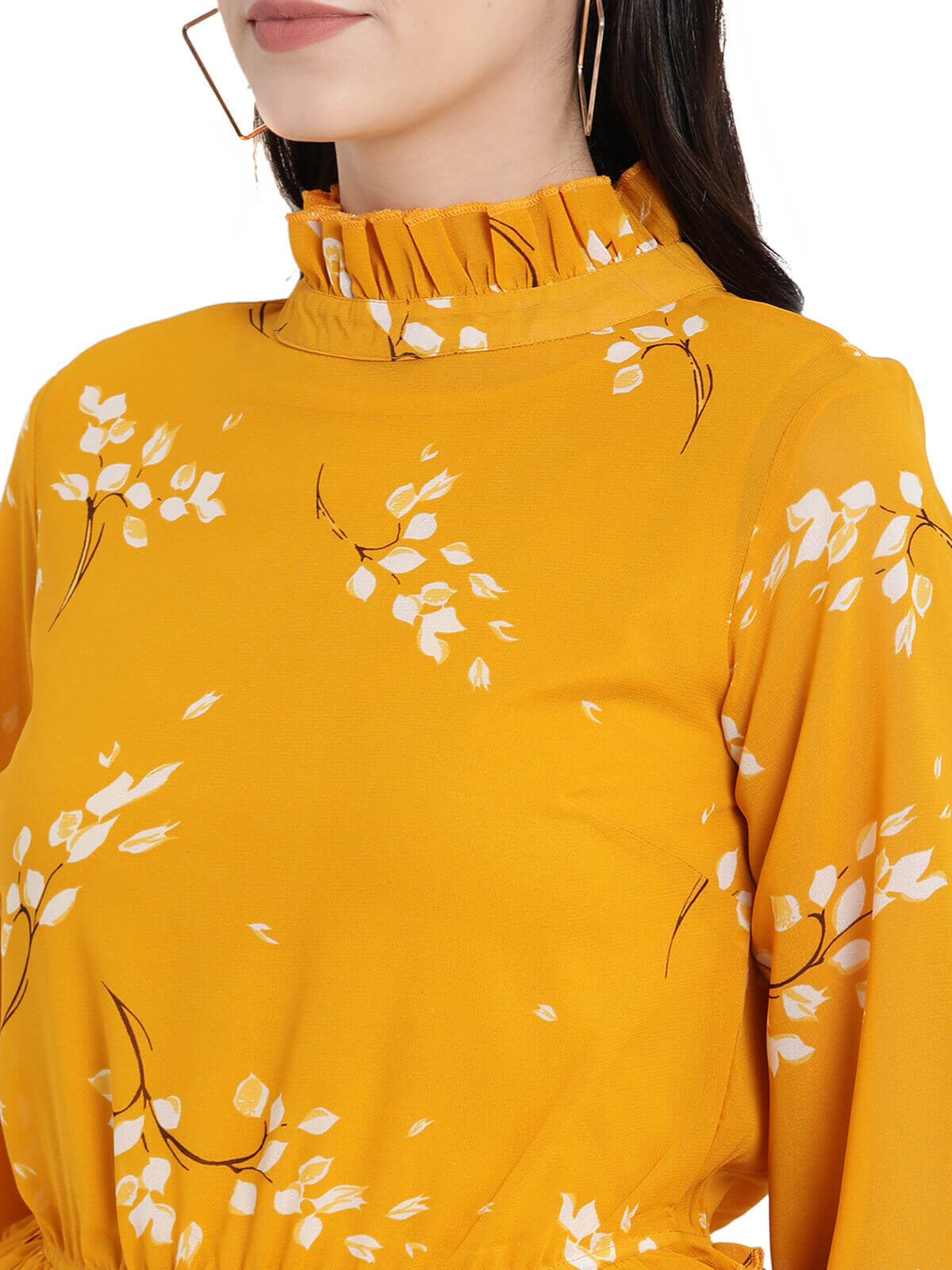 High Neck Top With Flared Full Sleeve