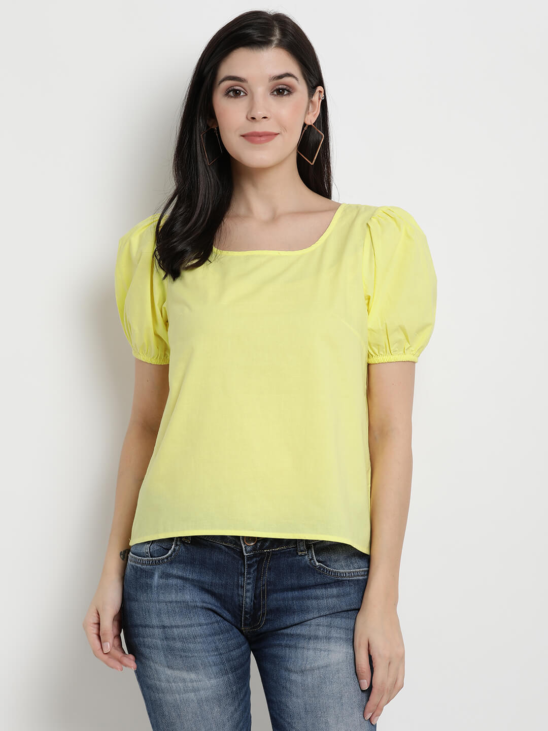 Solid Poplin Top With Detailed Sleeve