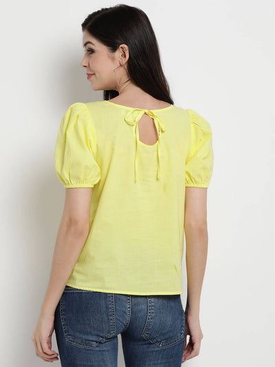 Solid Poplin Top With Detailed Sleeve