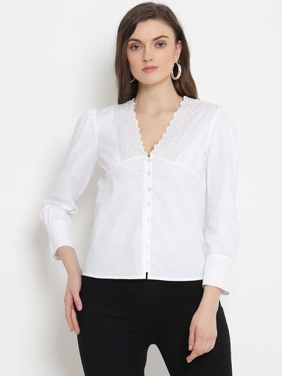 Cotton Top With Lace At Neck