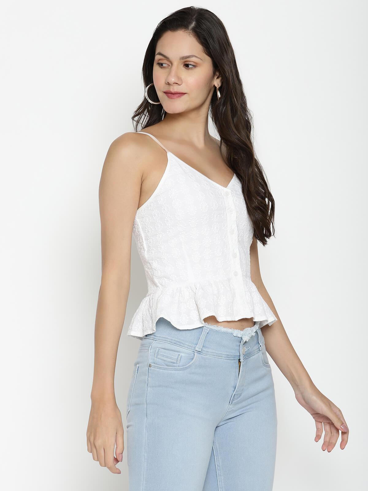 Eco Women'S V-Neck Crop Top With All Over Embroidery