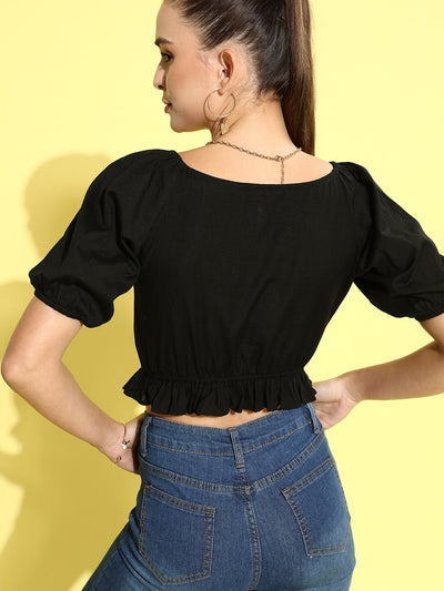 Eco Women's Solid Crop Top With Frill