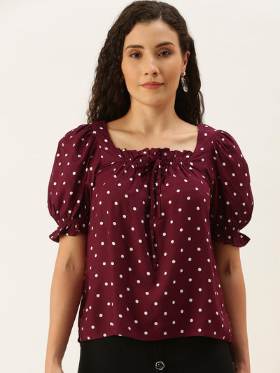 Eco Women's Puff Sleeve Square Neck With Gathers Top