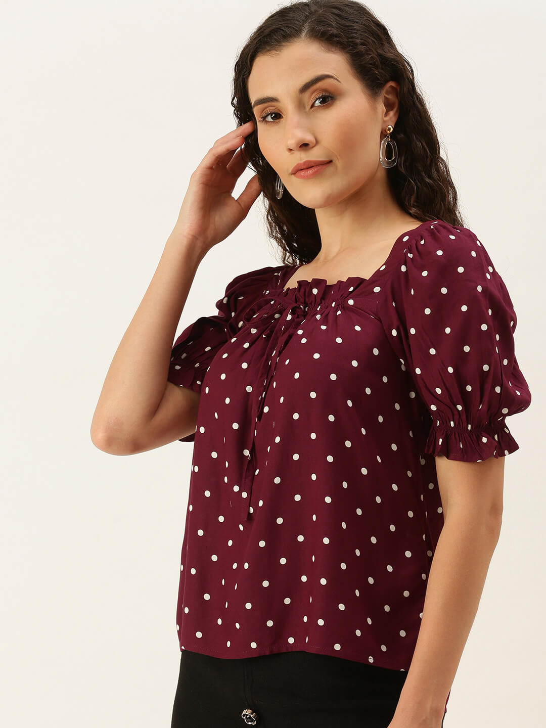 Eco Women's Puff Sleeve Square Neck With Gathers Top