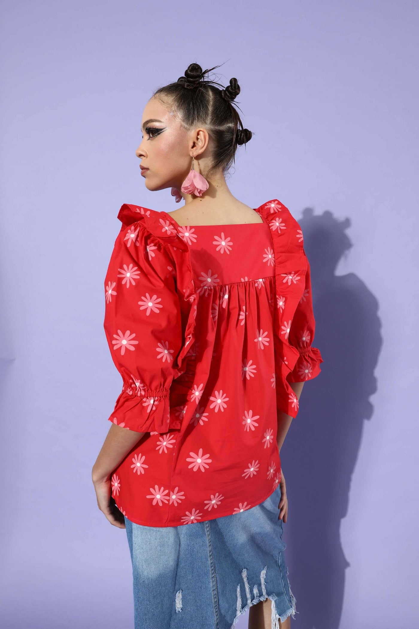 Women'S Printed Red Top