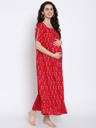 Sustainable Women Maternity Maxi Dress With Feeding Access