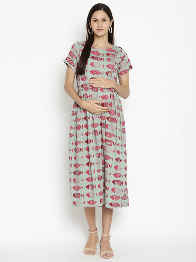 Maternity Dress With Pockets And Feeding Access
