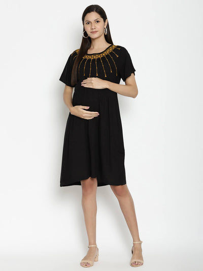 Women Maternity Embroidered Dress