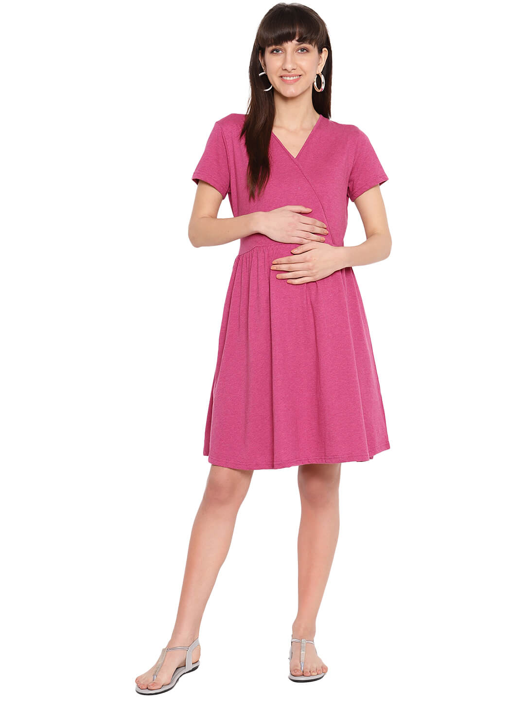 Sustainable Women'S Maternity Wrap Dress With Feeding Access