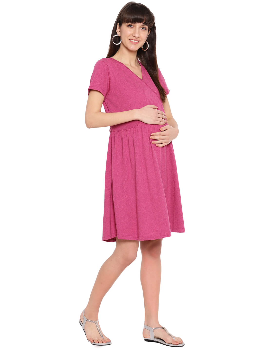 Sustainable Women'S Maternity Wrap Dress With Feeding Access
