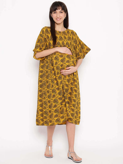 Sustainable Women'S Maternity Dress With Fashion Sleeve And Feeding Access