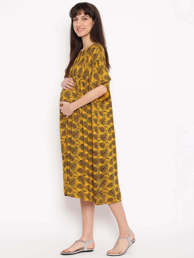 Sustainable Women'S Maternity Dress With Fashion Sleeve And Feeding Access