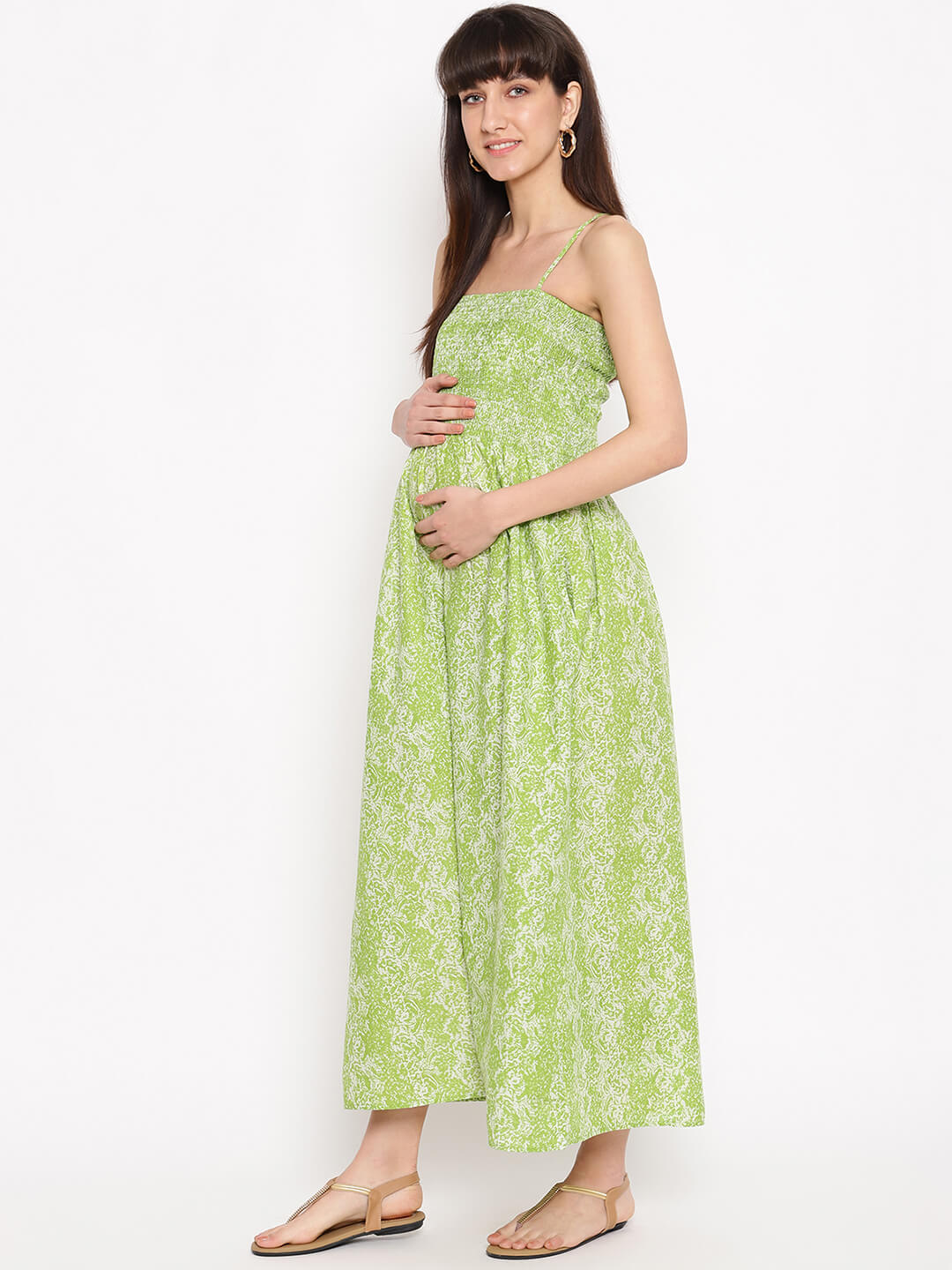 Sustainable Women'S Maternity Smocked Beach Maxi Dress