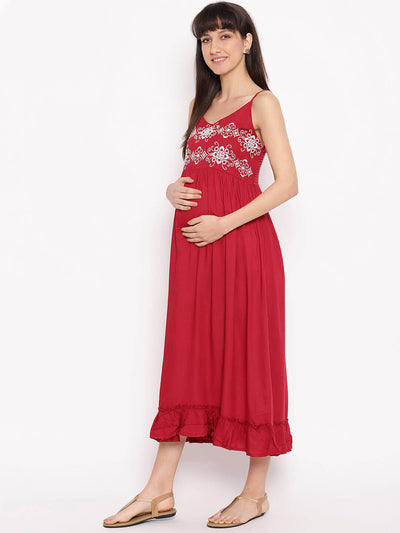 Sustainable Women Maternity Embroidered Beach Maxi Dress