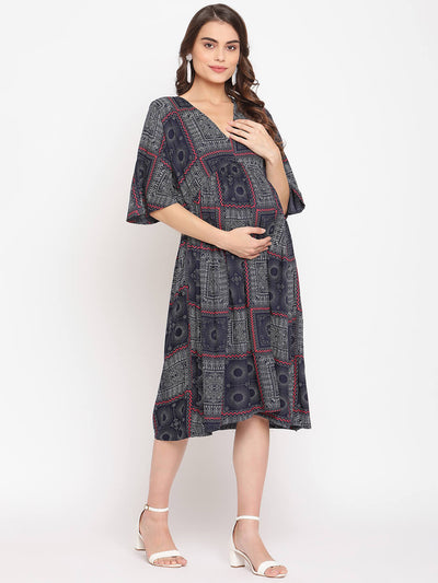 Maternity Printed Dress With Nursing Access