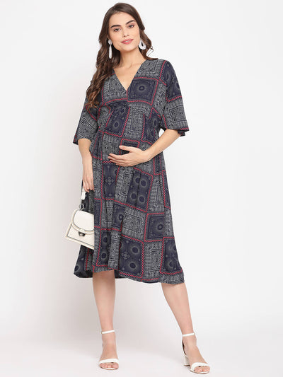 Maternity Printed Dress With Nursing Access